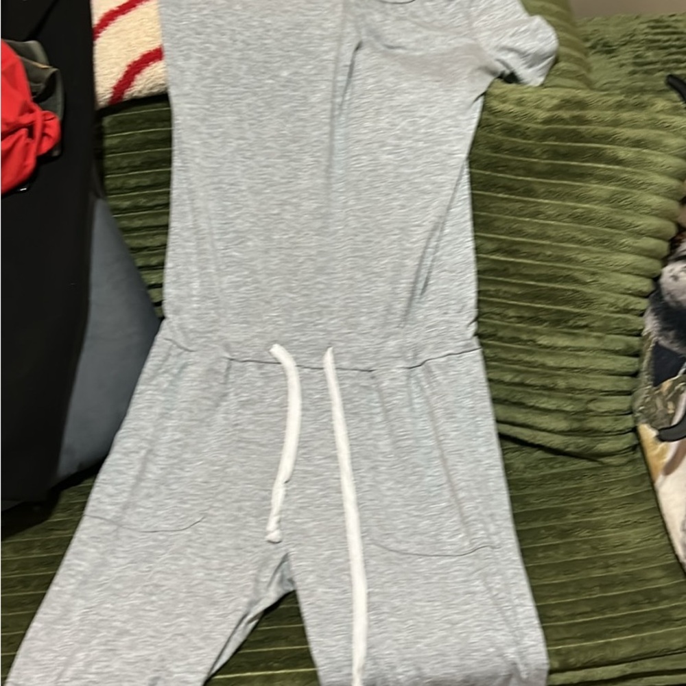 SHEIN Gray Jumpsuit with White Drawstring